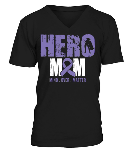 Hero Mom Hodgkins Lymphoma Cancer Awareness Ribbon V-Neck T-shirt
