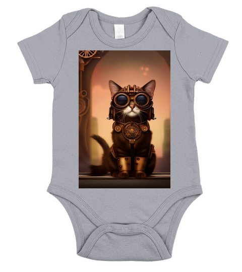 Cat Steampunk Style Short Sleeve Baby One-Piece