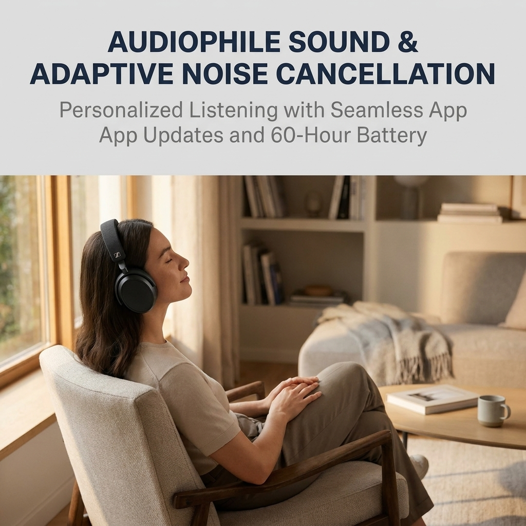 Sennheiser Momentum 4 Wireless Noise Cancelling Headphones - Bluetooth Headset for Crystal-Clear Calls with Adaptive Noise Cancellation, Over-Ear Headphones, 60h Battery Life, Folding Design, Black - Image 18
