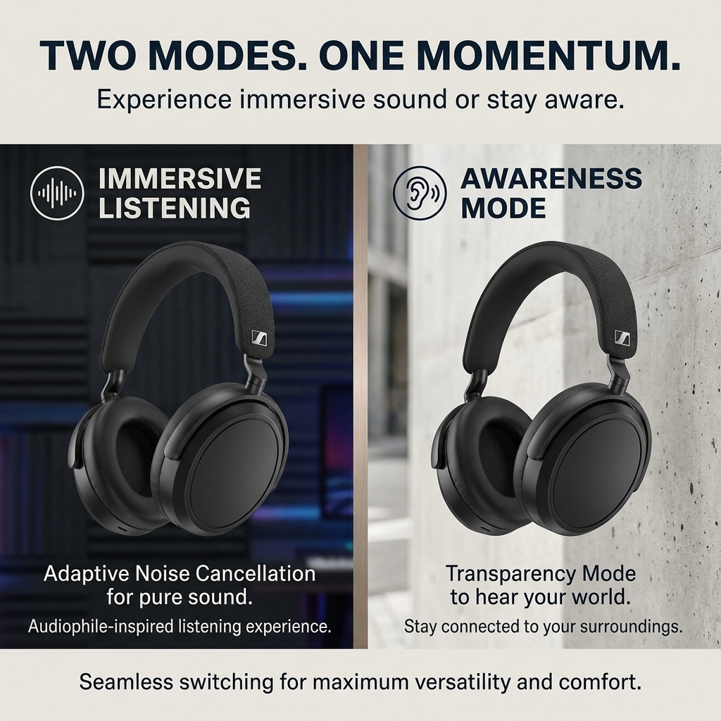 Sennheiser Momentum 4 Wireless Noise Cancelling Headphones - Bluetooth Headset for Crystal-Clear Calls with Adaptive Noise Cancellation, Over-Ear Headphones, 60h Battery Life, Folding Design, Black - Image 20