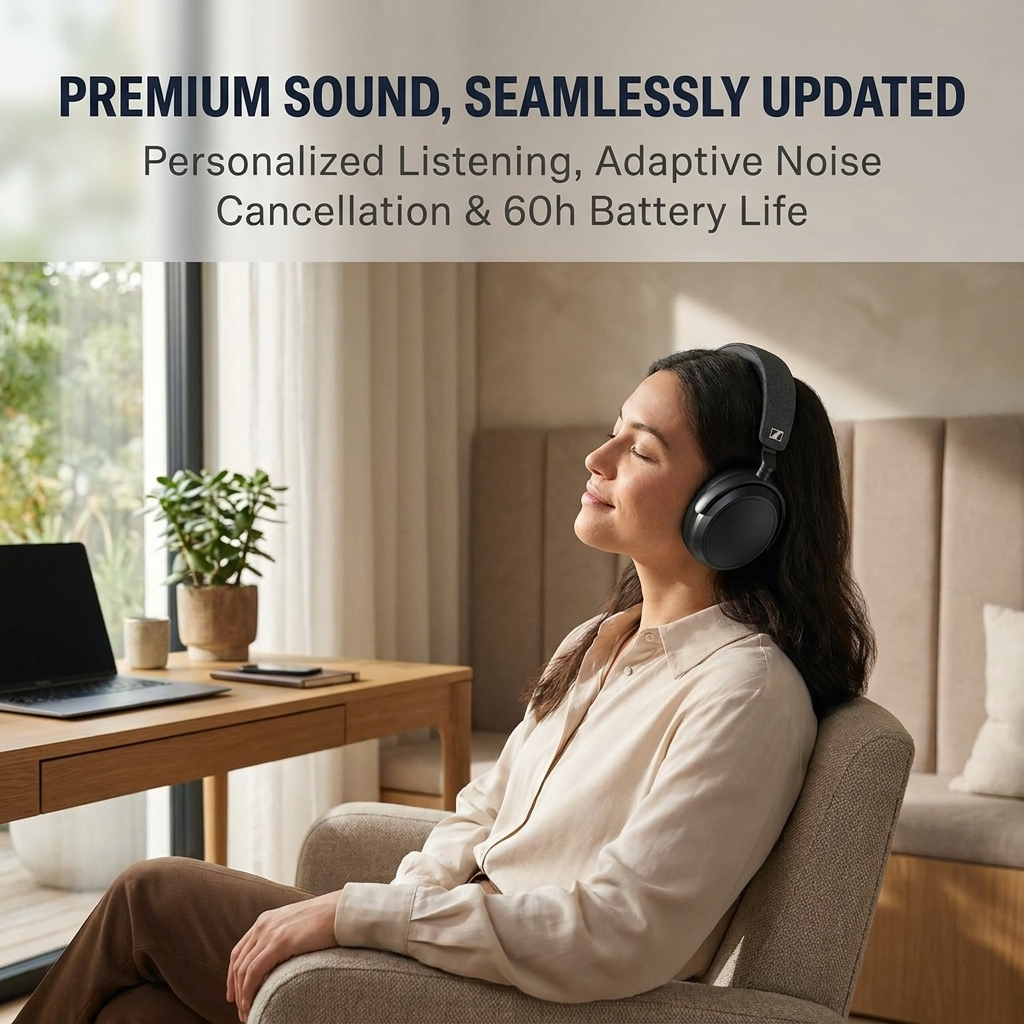 Sennheiser Momentum 4 Wireless Noise Cancelling Headphones - Bluetooth Headset for Crystal-Clear Calls with Adaptive Noise Cancellation, Over-Ear Headphones, 60h Battery Life, Folding Design, Black - Image 24