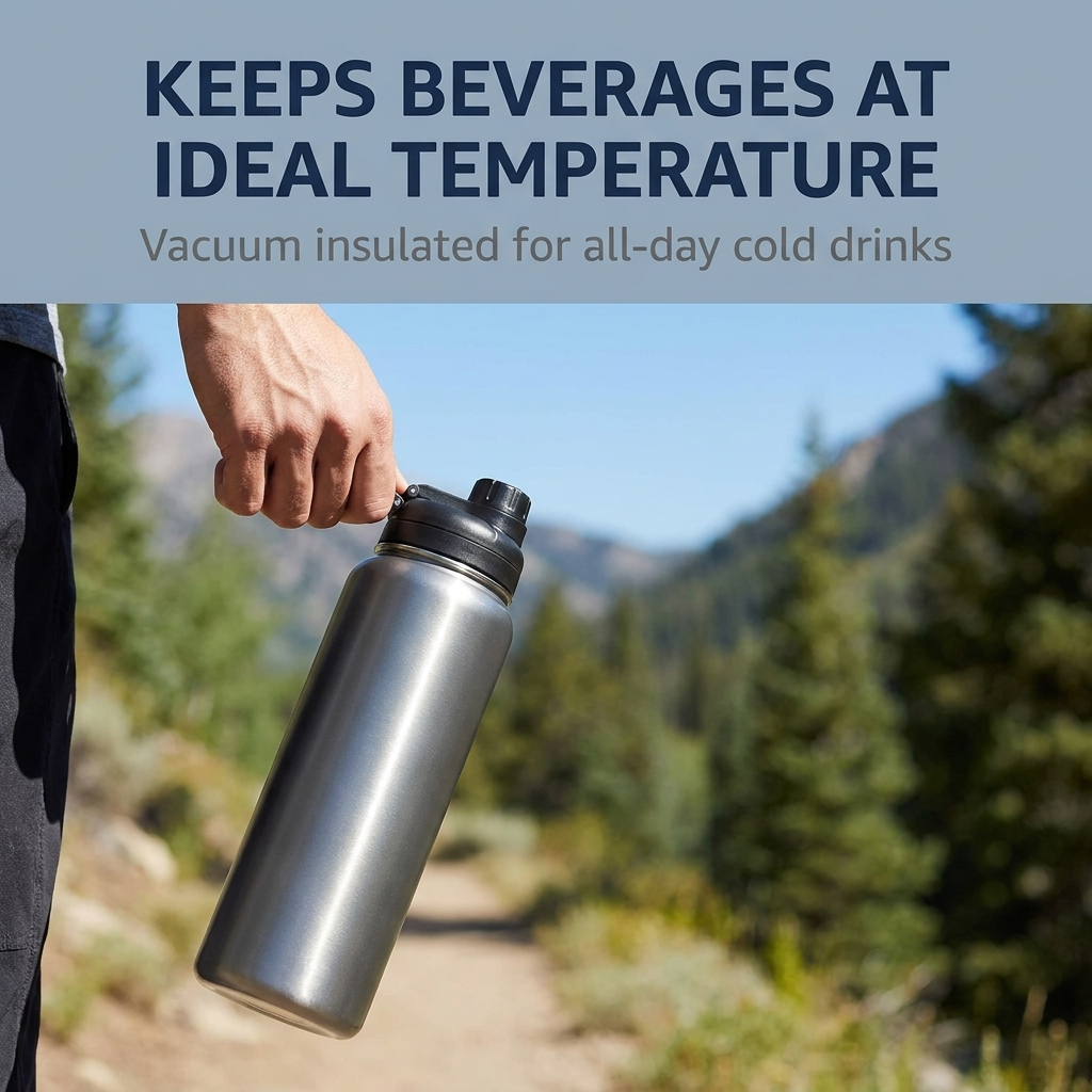 Amazon Basics Large Insulated Stainless Steel Water Bottle, Leakproof Spout Lid, BPA-Free, Vacuum Insulated, Keeps Drinks Cold, Portable, 30.1 ounces, Gray - Image 12
