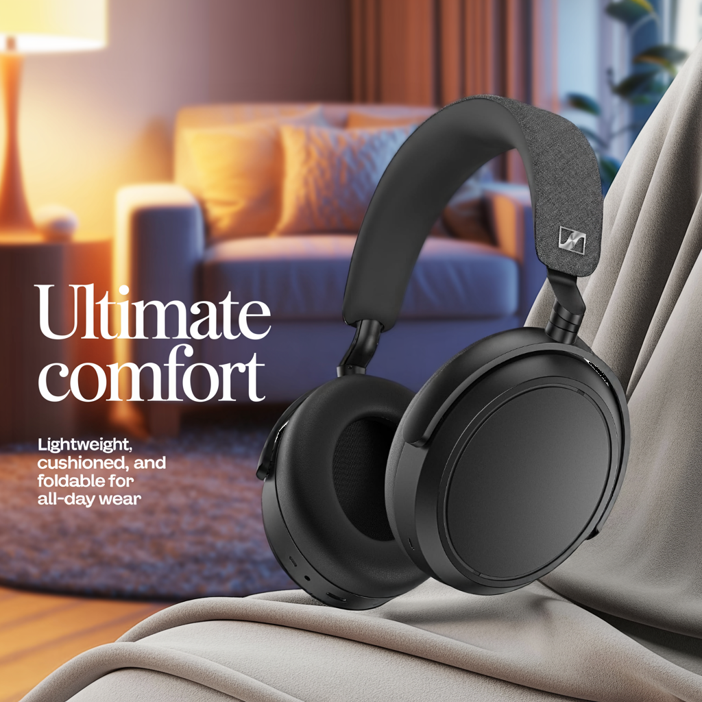 Sennheiser Momentum 4 Wireless Noise Cancelling Headphones - Bluetooth Headset for Crystal-Clear Calls with Adaptive Noise Cancellation, Over-Ear Headphones, 60h Battery Life, Folding Design, Black - Image 20