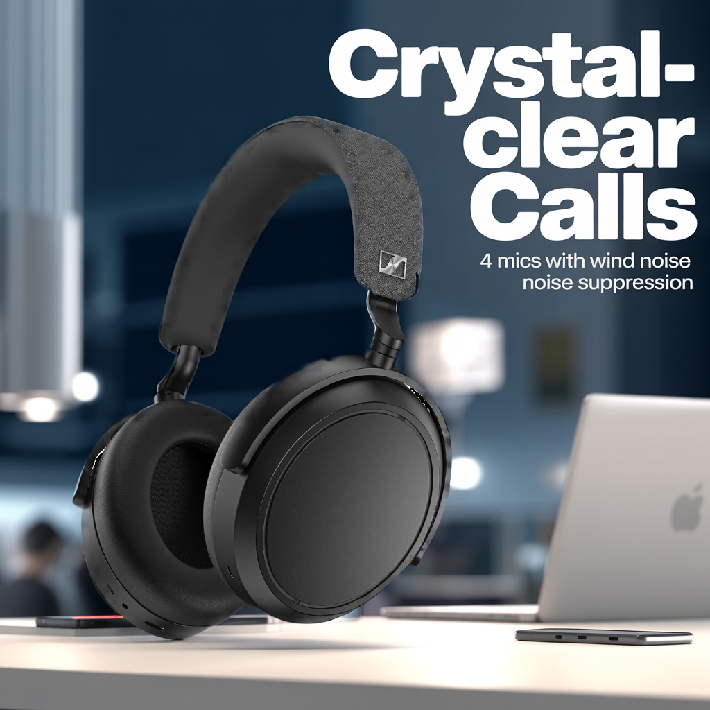 Sennheiser Momentum 4 Wireless Noise Cancelling Headphones - Bluetooth Headset for Crystal-Clear Calls with Adaptive Noise Cancellation, Over-Ear Headphones, 60h Battery Life, Folding Design, Black - Image 18