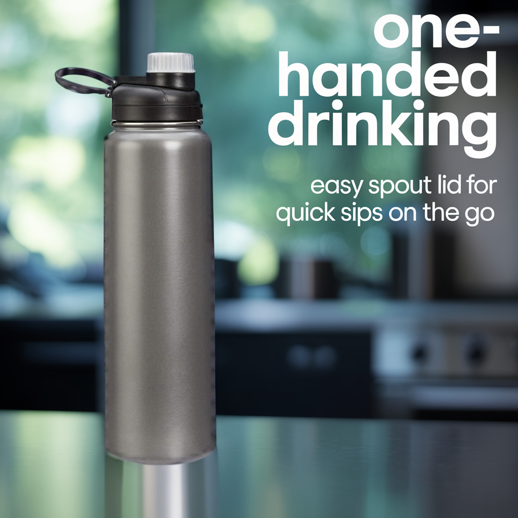 Amazon Basics Large Insulated Stainless Steel Water Bottle, Leakproof Spout Lid, BPA-Free, Vacuum Insulated, Keeps Drinks Cold, Portable, 30.1 ounces, Gray - Image 7