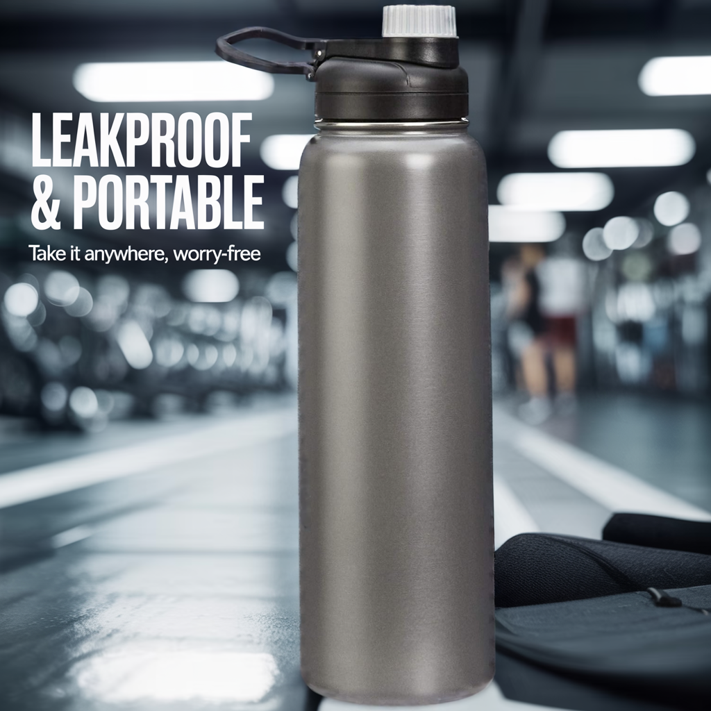 Amazon Basics Large Insulated Stainless Steel Water Bottle, Leakproof Spout Lid, BPA-Free, Vacuum Insulated, Keeps Drinks Cold, Portable, 30.1 ounces, Gray - Image 8