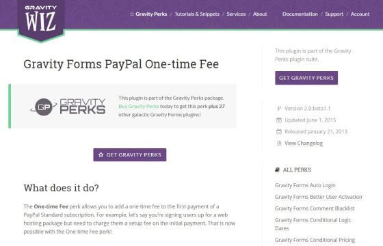 Gravity Perks PayPal One time Fee Plugin 2.0.beta1.1