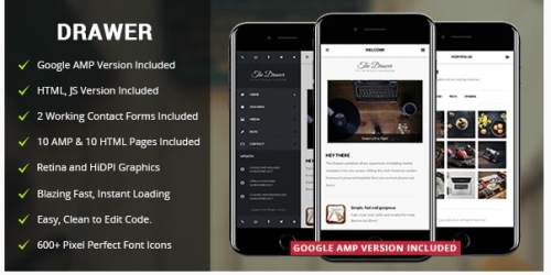 Drawer Mobile & Google AMP Template drawer mobile google amp template