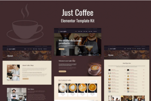 Justcoffee – Cafe and Coffee Elementor Template Kit justcoffee cafe and coffee elementor template kit