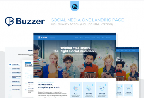 Buzzer – Social Media Landing Page PSD + HTML buzzer social media landing page psd html