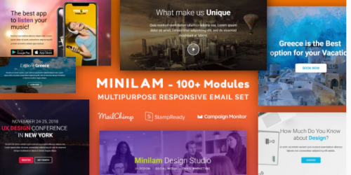 Minilam – Multipurpose Email Set with 100+ Modules + MailChimp Editor + StampReady + Online Builder minilam multipurpose email set with modules mailchimp editor stampready online builder