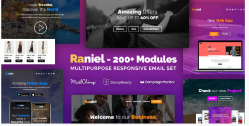 Raniel – Multipurpose Email Set with 200+ Modules + MailChimp Editor + StampReady + Online Builder raniel multipurpose email set with modules mailchimp editor stampready online builder