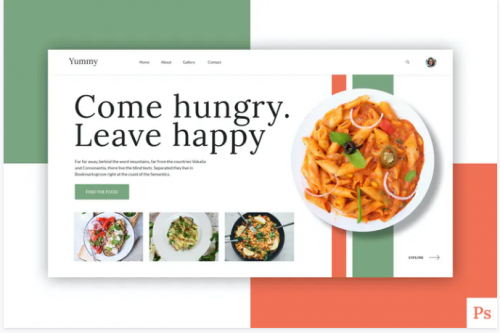 Yummy – Food Website Hero Header PSD Template yummy food website hero header psd template