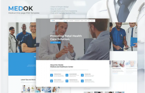 Medok – Medical One Page PSD Template medok medical one page psd template