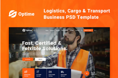 Optime – Logistics, Cargo & Transport PSD Template optime logistics cargo transport psd template