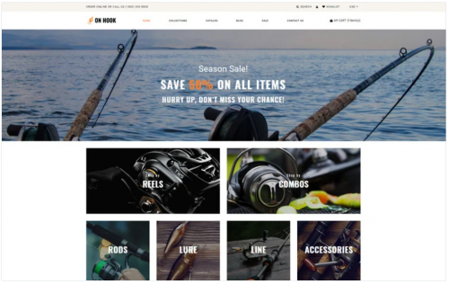 On Hook – Fishing Multipage Clean Shopify Theme on hook fishing multipage clean shopify theme