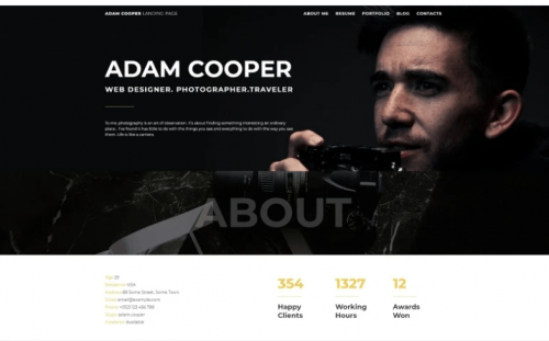 Adam Cooper Photographer Portfolio Landing Joomla Template