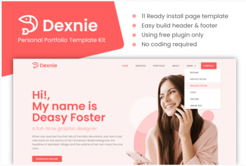 Dexnie Personal Portfolio Elementor Template Kit
