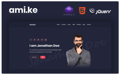 Amike - Personal Portfolio Boostrap 4 Website Template
