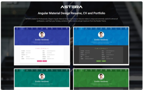Astera - Resume, CV and Portfolio Angular Material Design Website Template