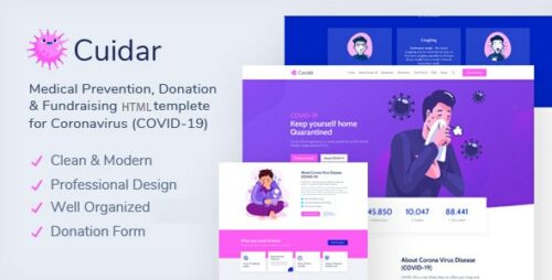 Cuidar - Coronavirus Medical Prevention, Donation & Fundraising HTML Template