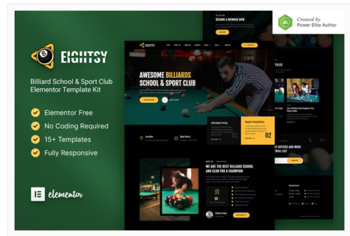 Eightsy - Billiard School & Sport Club Elementor Template Kit