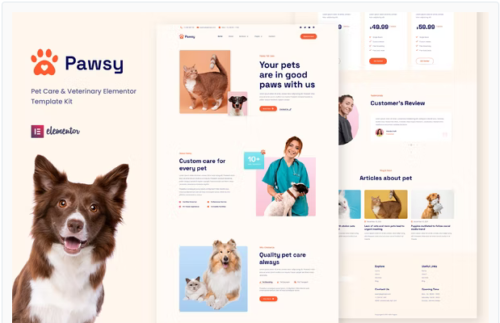 Pawsy - Pet Care & Veterinary Elementor Template Kit