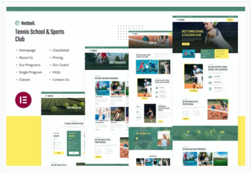 Netball | Tennis School & Sports Club Elementor Template Kit