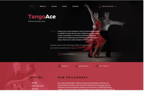 TangoAce - Dance Studio Website Template