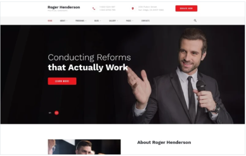 Roger Henderson - Political Candidate Classic Multipage HTML Website Template