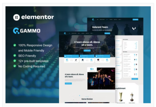 Gammo - Esports Team & Gaming Elementor Pro Template Kit