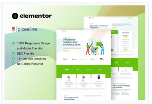 Pixeeline - Graphics Illustration Freelance & Creative Agency Elementor Template Kit