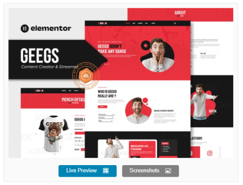 Geegs - Content Creator & Streamer Elementor Template Kit