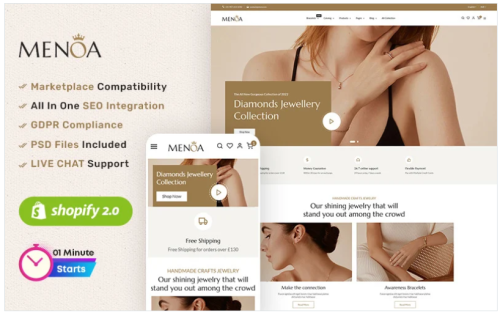 Menoa - A Luxurious Jewelry & Imitation - Shopify Responsive Theme