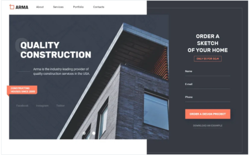 apartment ,build, builder ,business ,engineering, house, industrial ,maintenance ,plumbing ,portfolio ,renovation, repair ,roofing ,landingpage, onepage, ARMA - Construction One Page Clean HTML Landing Page Template