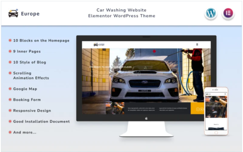 Europe - Car Washing Website Elementor WordPress Theme