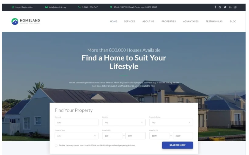 Homeland - Real Estate Agency Classic Bootstrap4 HTML Landing Page Template