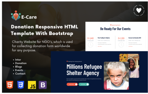 Ecare - A Responsive Charity HTML5 Landing Page Template