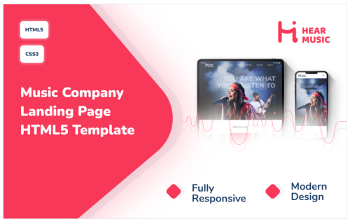 Hear Music — Music Company Responsive Modern Landing Page HTML5 Template