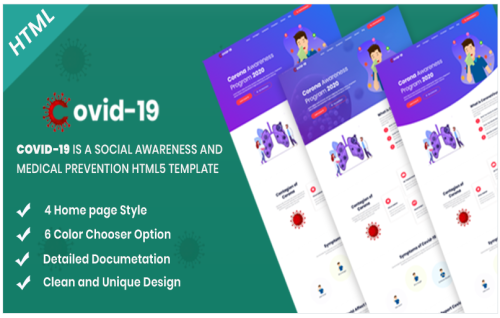 Covid-19 Social Awareness and Medical Prevention Landing Page Template