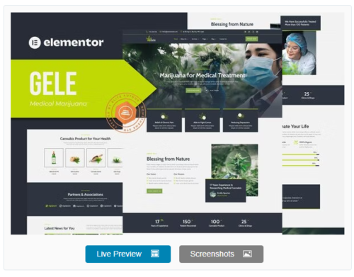 Gele - Medical Marijuana & Medicine Elementor Template Kit