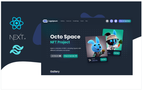 Octo Space - React NFT Project Landing Page + NextJS + TailwindCSS