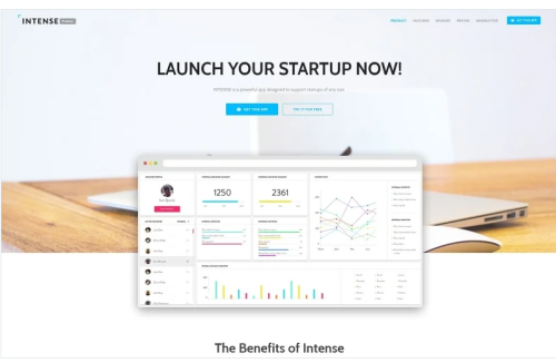 Intense - Startup Company Mobile App with Built-In Novi Builder Landing Page Template