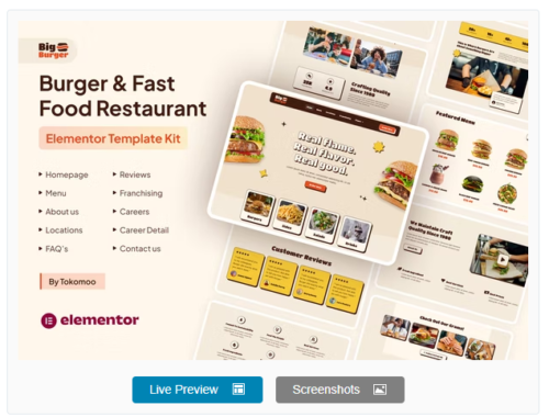 BigBurger - Burger & Fast Food Restaurant Elementor Template Kit