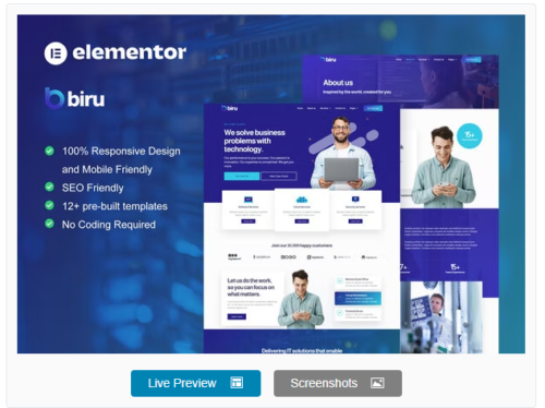 Biru - IT Services Elementor Pro Full Site Template Kit