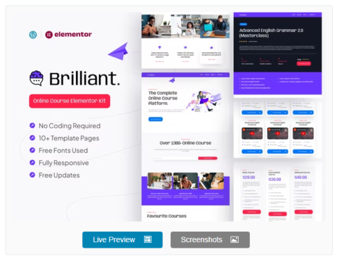 Brilliant - Online Course Elementor Pro Template Kit