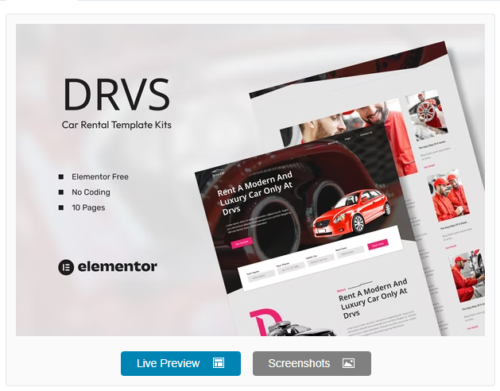 DRVS – Car Rental Elementor Template Kit