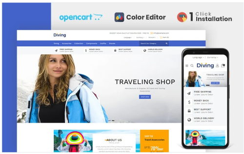 Diving Travel Accessories Store Opencart Theme