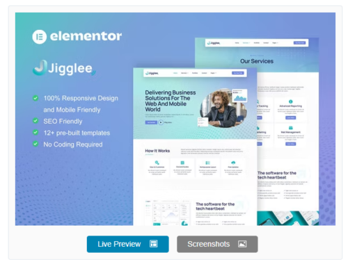 Jigglee - Tech Startup Business Elementor Template Kit