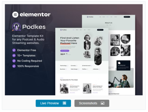 Podkes - Podcast & Audio Streaming Elementor Template Kit